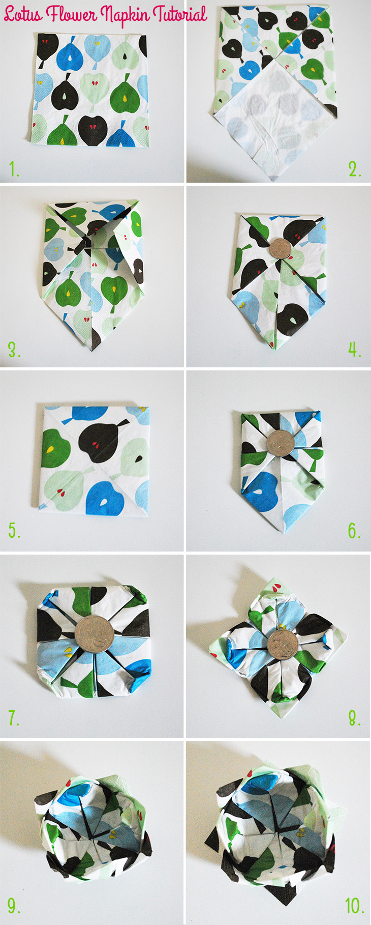 Lotus Flower Napkin Tutorial on Style for a Happy Home