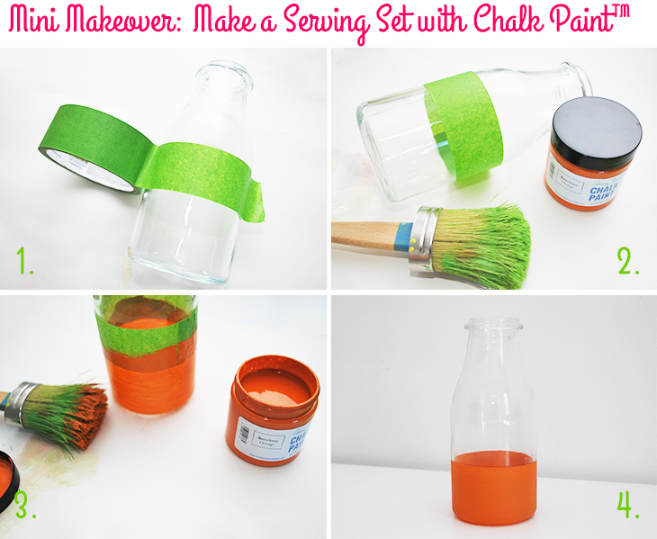 Mini Makeover: Make a Serving Set with Chalk Paint™ - Glass Bottle Vase on Style for a Happy Home // Click for DIY instructions