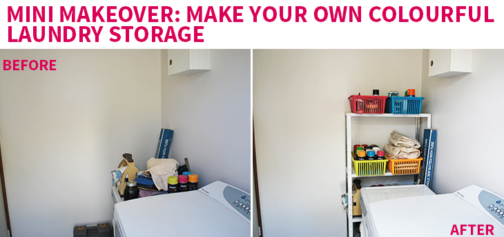 Mini Makeover: Make Your Own Colourful Laundry Storage (before and after) on Style for a Happy Home // Click for full DIY