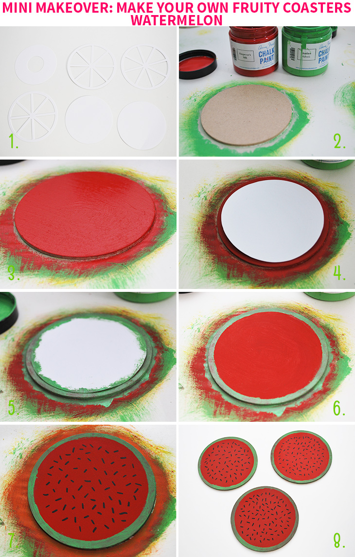 Mini Makeover: Make Your Own Fruity Coasters on Style for a Happy Home // Click for DIY