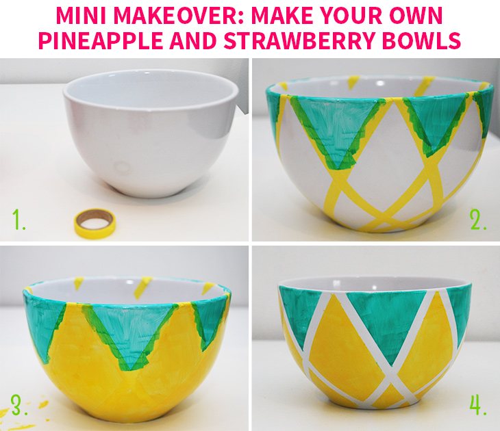 Mini Makeover: Make Your Own Pineapple and Strawberry Bowls on Style for a Happy Home // Click for DIY #sp