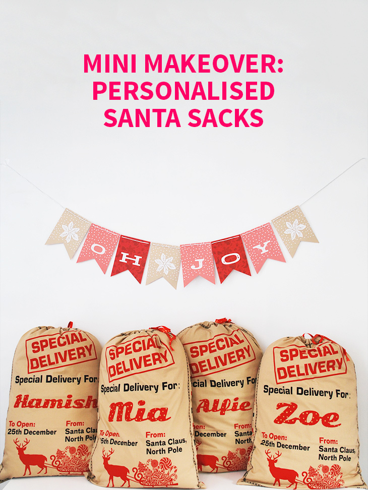 Mini Makeover: Personalised Santa Sacks on Style for a Happy Home // Click for DIY